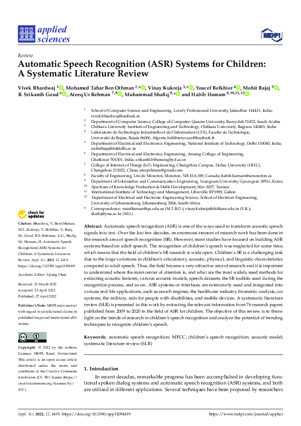 (PDF) Automatic Speech Recognition (ASR) Systems for Children: A ...
