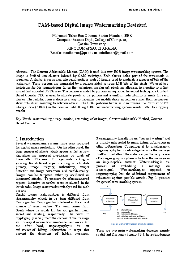 (PDF) CAM-based Digital Image Watermarking Revisited