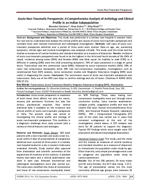 (PDF) Acute Non-Traumatic Paraparesis Acute Non-Traumatic Paraparesis ...