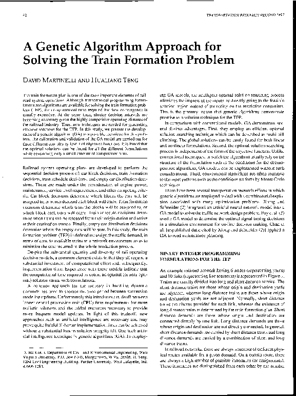 (PDF) A Genetic Algorithm Approach for Solving the Train Formation Problem