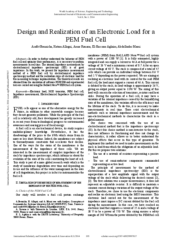 (PDF) Design And Realization Of An Electronic Load For A Pem Fuel Cell