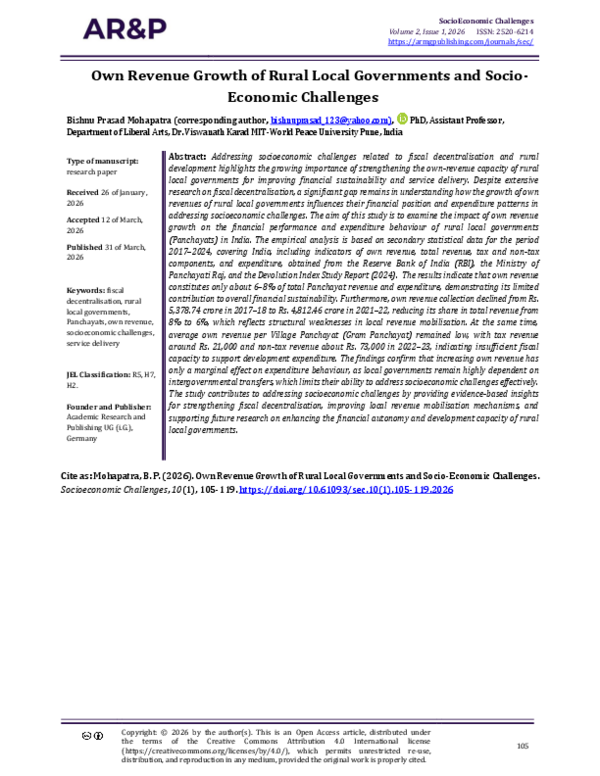 (PDF) Own Revenue Growth of Rural Local Governments and Socio-Economic ...