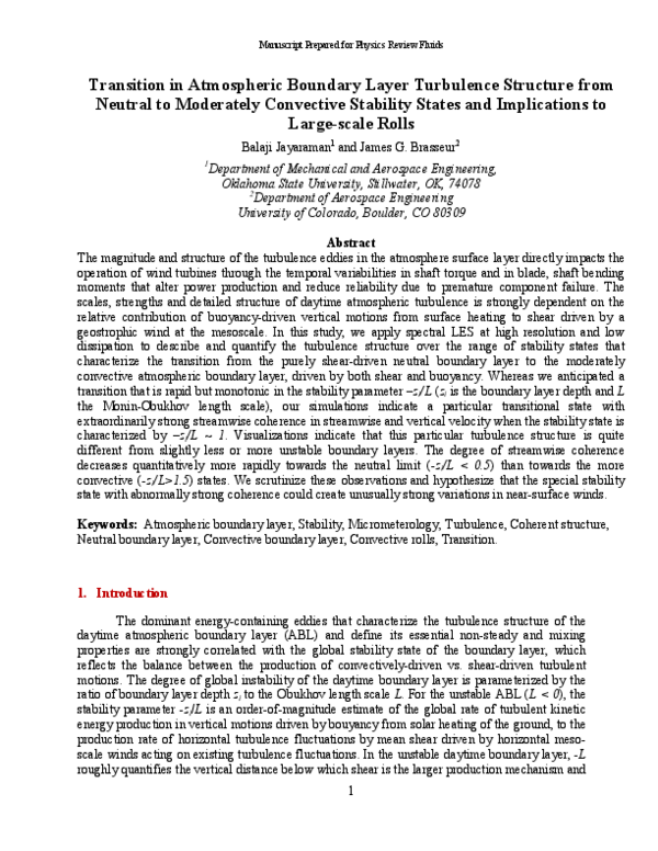 (PDF) Transition in Atmospheric Boundary Layer Turbulence Structure ...