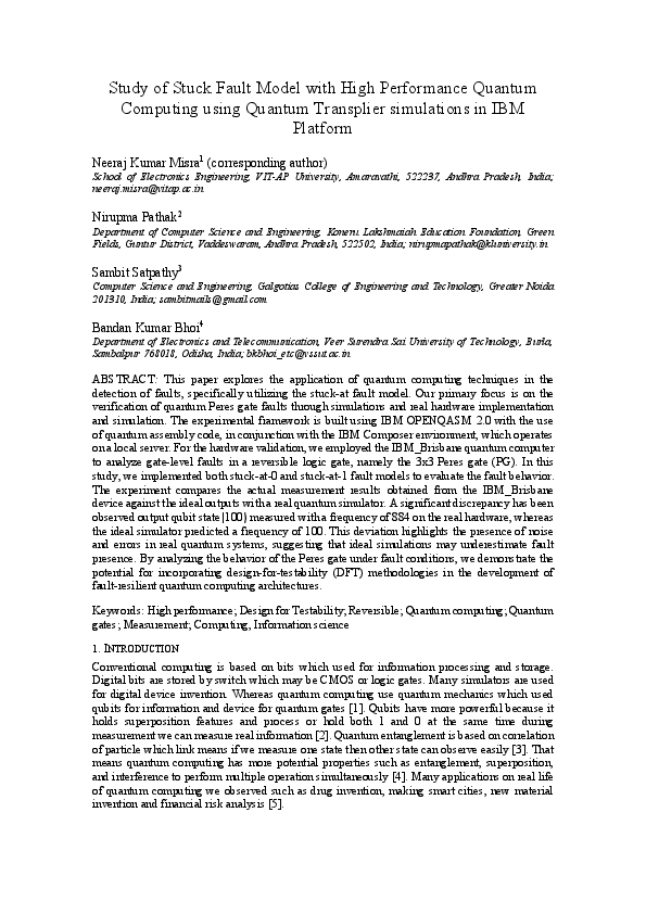 (PDF) Study of Stuck Fault Model with High Performance Quantum ...