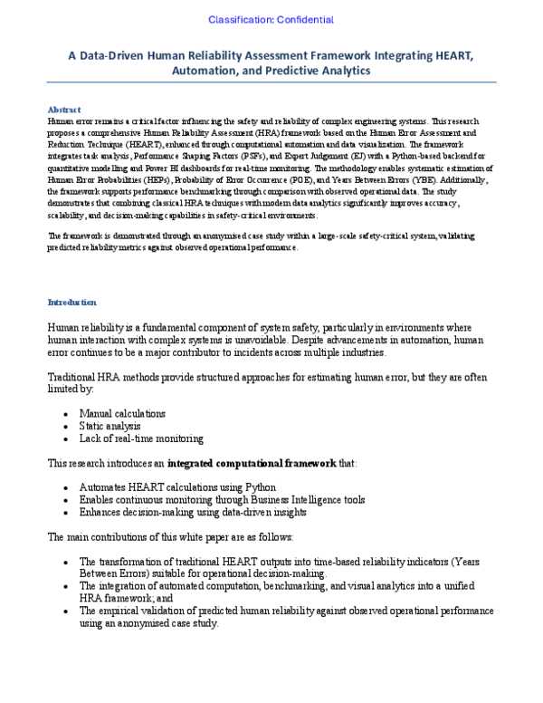 (PDF) A Data-Driven Human Reliability Assessment Framework Integrating ...