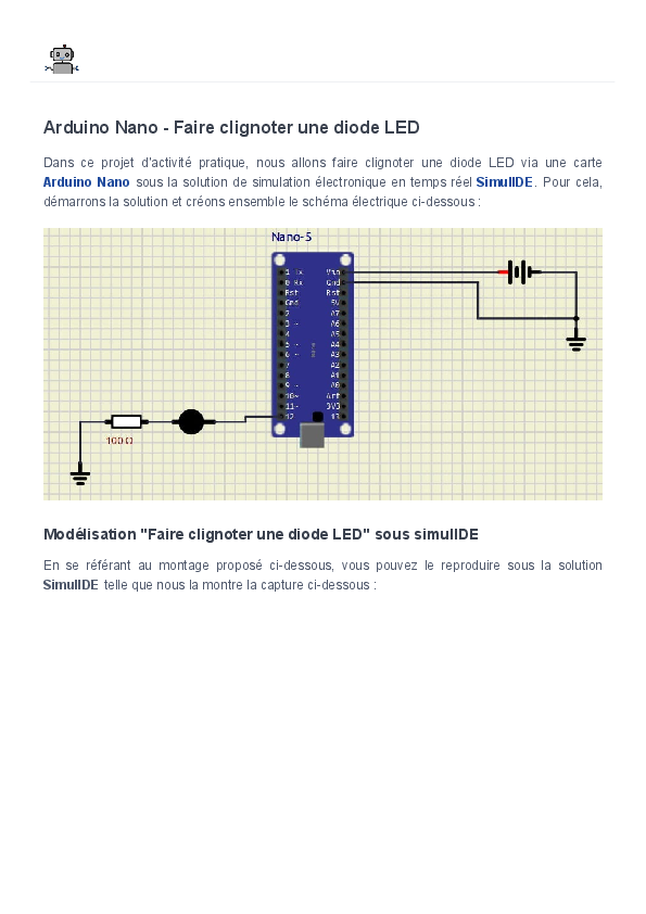 (PDF) Arduino Nano -Faire clignoter une diode LED