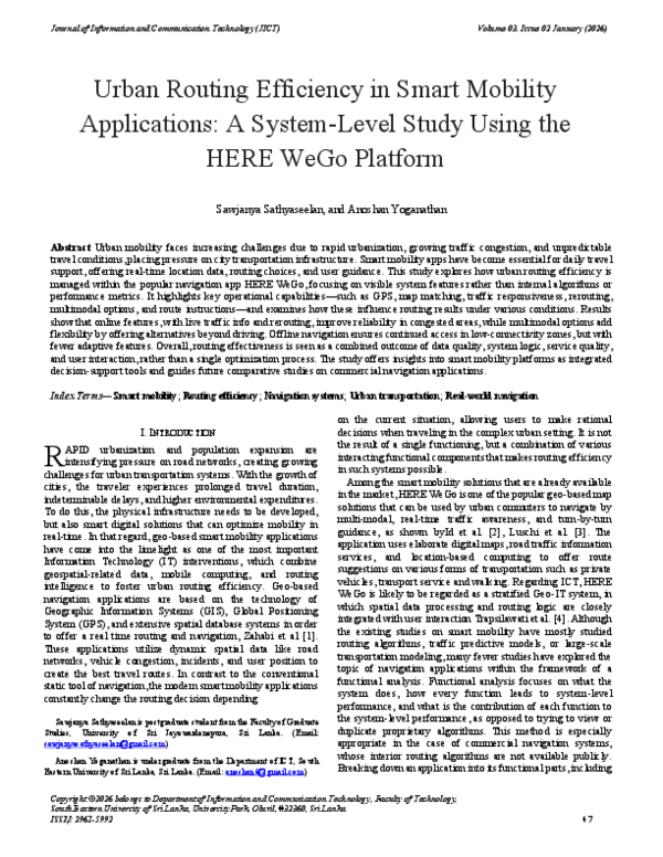 (PDF) -54 Urban Routing Efficiency in Smart Mobility Applications