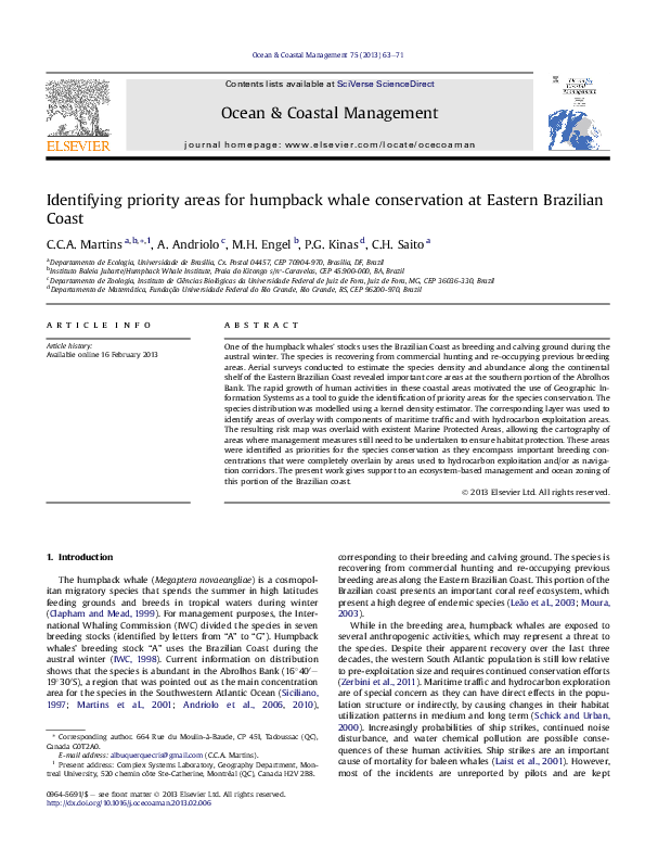 (PDF) Identifying priority areas for humpback whale conservation at ...