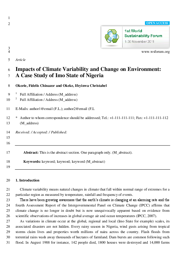 (PDF) Impacts of Climate Variability and Change on Environment: A Case ...