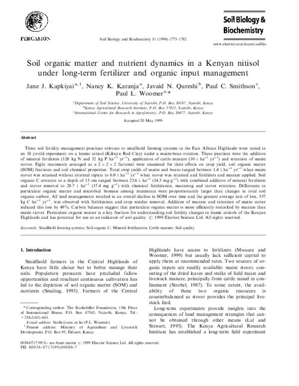 (PDF) Soil organic matter and nutrient dynamics in a Kenyan nitisol ...