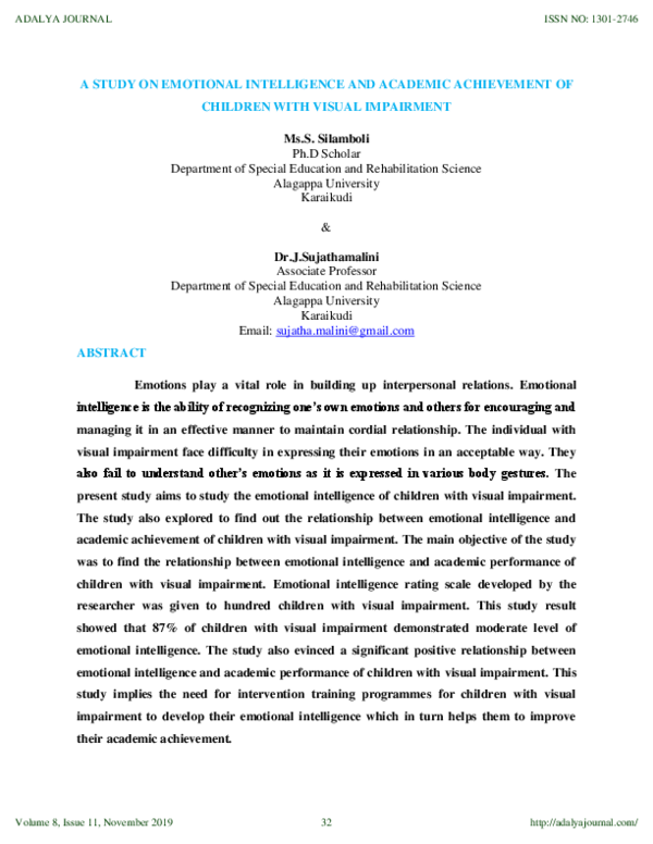 (PDF) A STUDY ON EMOTIONAL INTELLIGENCE AND ACADEMIC ACHIEVEMENT OF ...