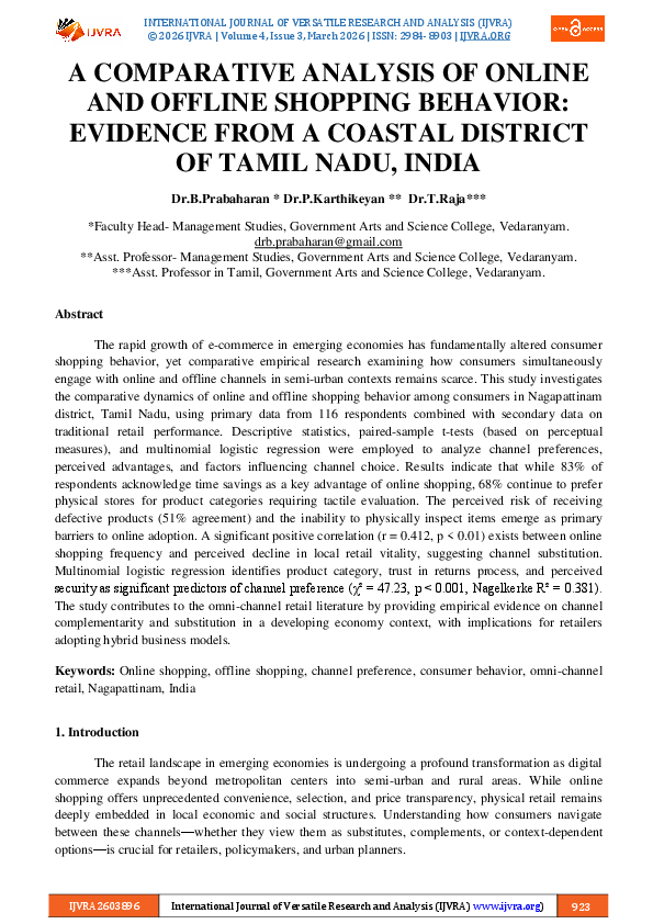 (PDF) A COMPARATIVE ANALYSIS OF ONLINE AND OFFLINE SHOPPING BEHAVIOR ...