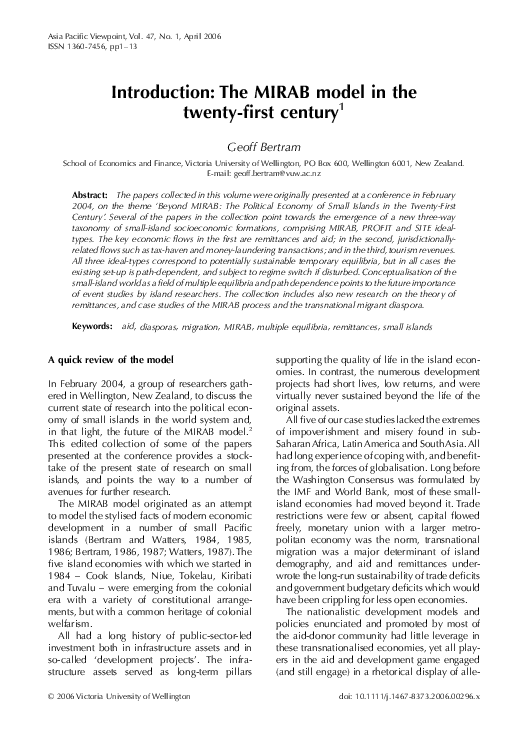 (PDF) Introduction: The MIRAB model in the twenty-first century