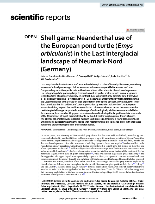 (PDF) Shell game: Neanderthal use of the European pond turtle (Emys ...