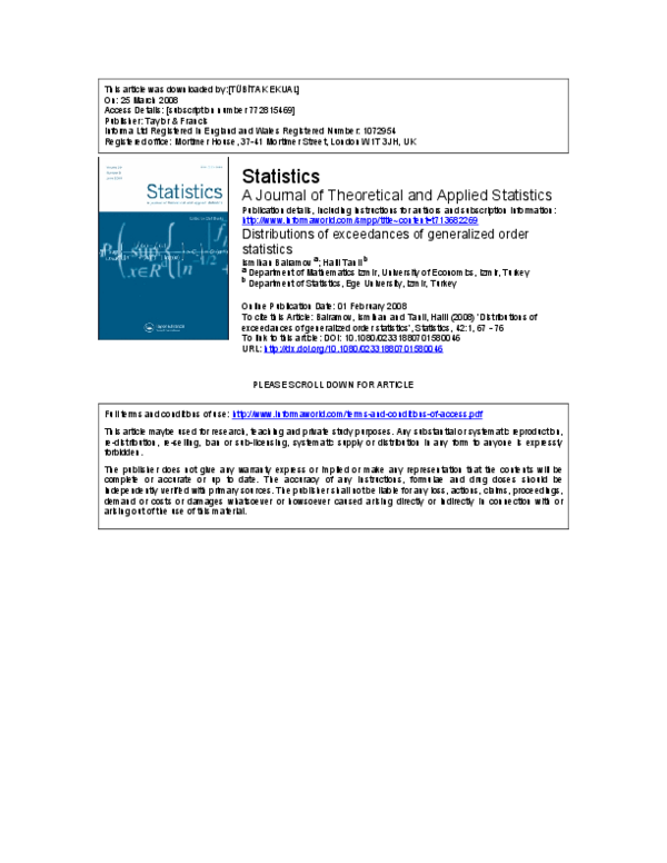 (PDF) Distributions of exceedances of generalized order statistics