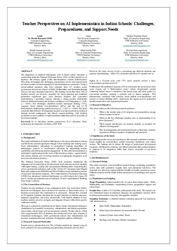 (PDF) Teacher Perspectives on AI Implementation in Indian Schools ...