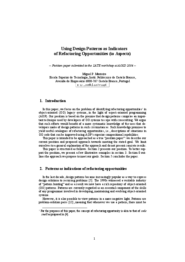 (PDF) Using design patterns as indicators of refactoring opportunities ...