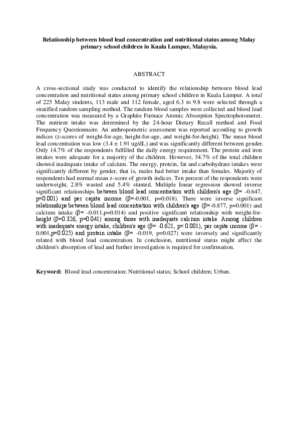 (PDF) Relationship Between Blood Lead Concentration And Nutritional ...