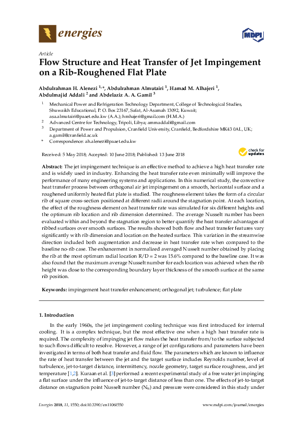 (PDF) Flow Structure and Heat Transfer of Jet Impingement on a Rib ...