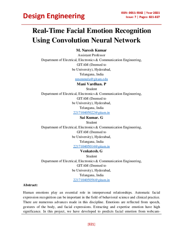 (PDF) Real-Time Facial Emotion Recognition Using Convolution Neural Network