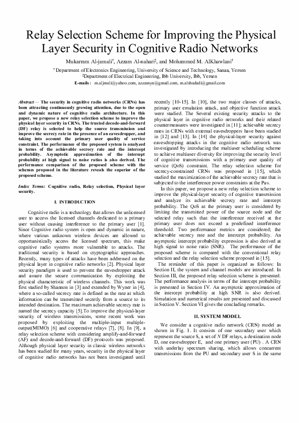 (PDF) Relay Selection Scheme for Improving the Physical Layer Security ...