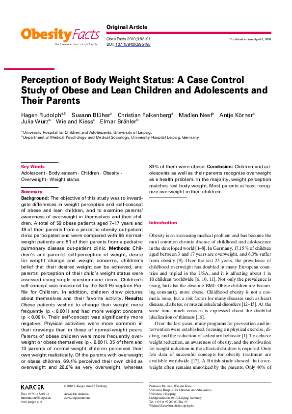 (PDF) Perception of Body Weight Status: A Case Control Study of Obese ...