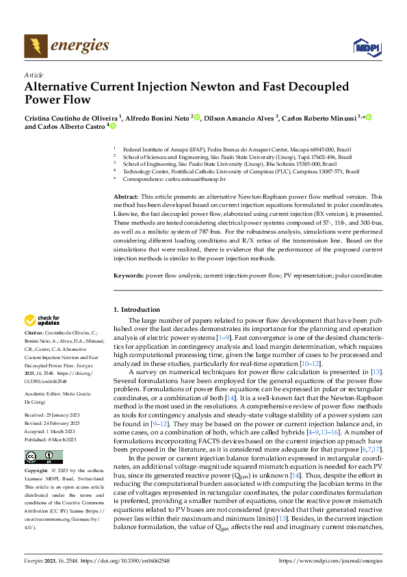 (PDF) Alternative Current Injection Newton and Fast Decoupled Power Flow