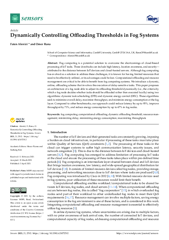 (PDF) Dynamically Controlling Offloading Thresholds in Fog Systems