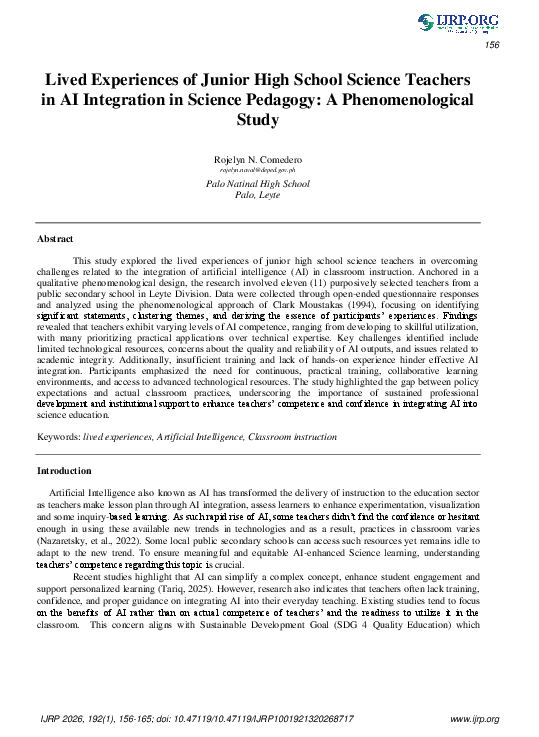 (PDF) Lived Experiences of Junior High School Science Teachers in AI ...