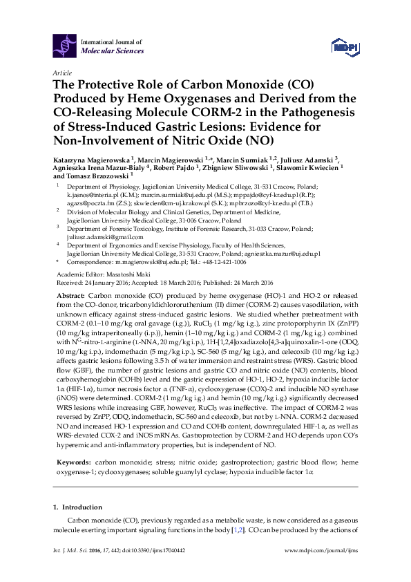 (PDF) The Protective Role of Carbon Monoxide (CO) Produced by Heme ...