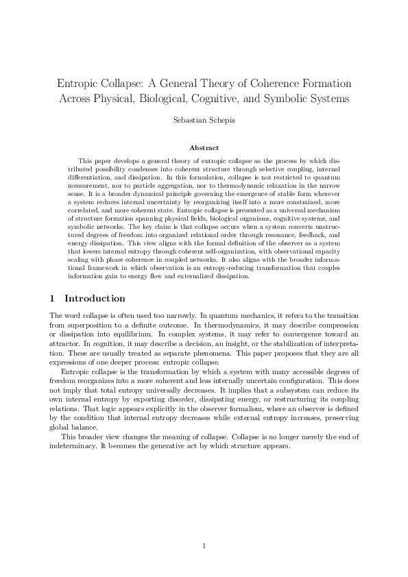 (PDF) Entropic Collapse: A General Theory of Coherence Formation Across ...