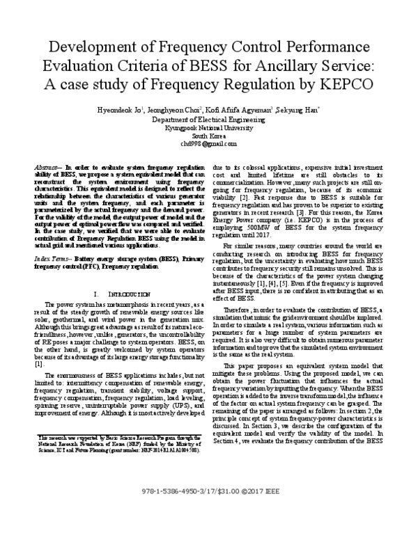 (PDF) Development of frequency control performance evaluation criteria ...