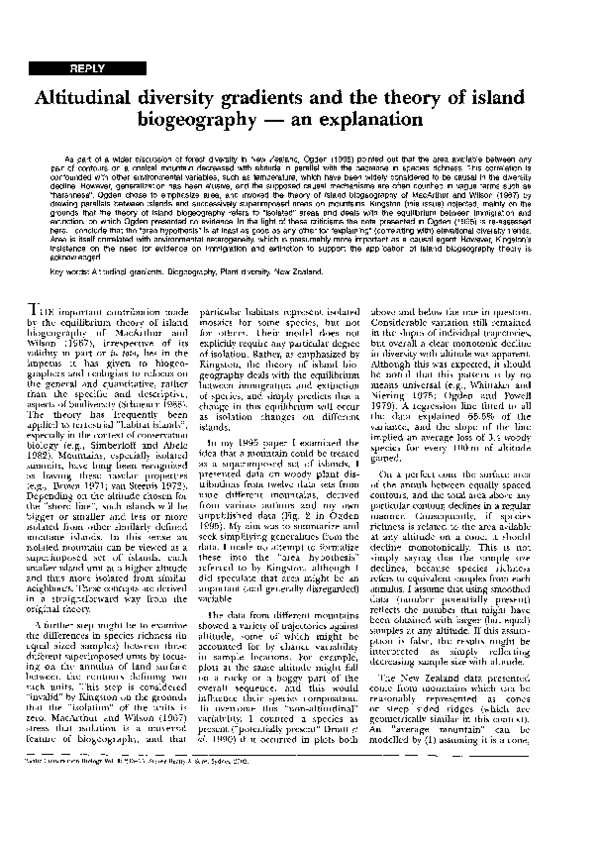 (PDF) Altitudinal diversity gradients and the theory of island ...
