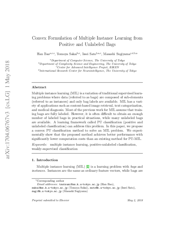 (PDF) Convex formulation of multiple instance learning from positive ...