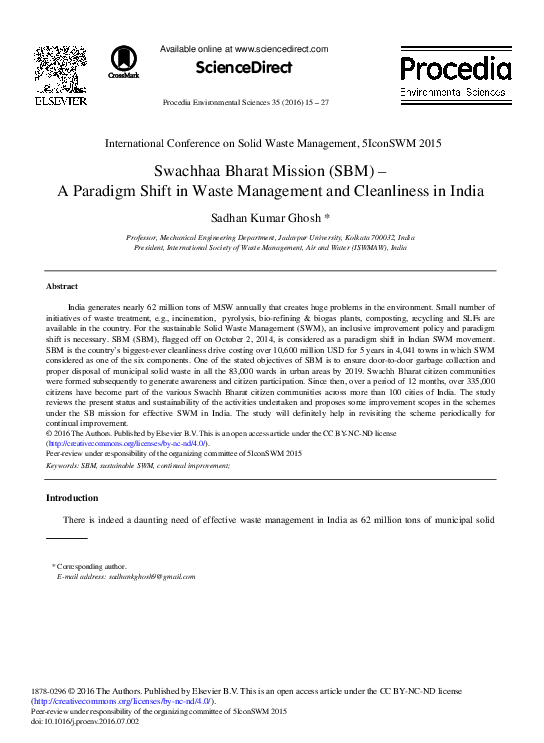 (PDF) Swachhaa Bharat Mission (SBM) – A Paradigm Shift in Waste ...