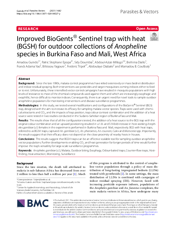 (PDF) Improved BioGents® Sentinel trap with heat (BGSH) for outdoor ...
