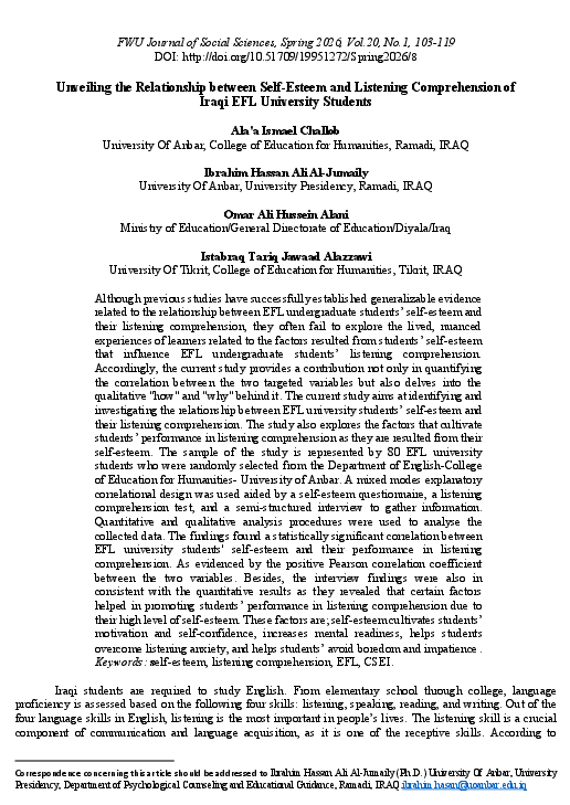 (PDF) Unveiling the Relationship between Self-Esteem and Listening ...