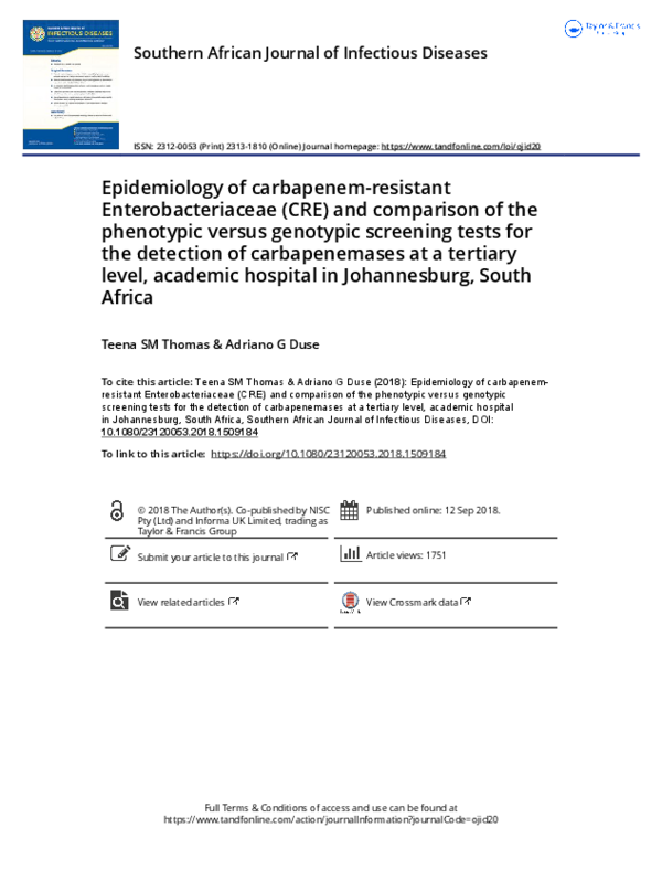 (PDF) Epidemiology of carbapenem-resistant Enterobacteriaceae (CRE) and ...