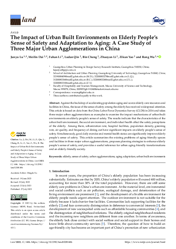 (PDF) The Impact of Urban Built Environments on Elderly People’s Sense ...