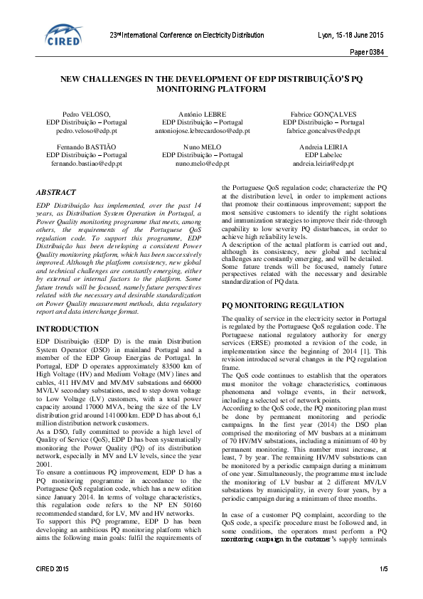 (PDF) New Challenges in the Development of Edp Distribuição's PQ ...