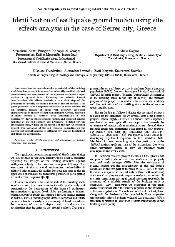 (PDF) Identification of earthquake ground motion using site effects ...