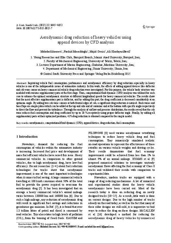 (PDF) Aerodynamic drag reduction of heavy vehicles using append devices ...