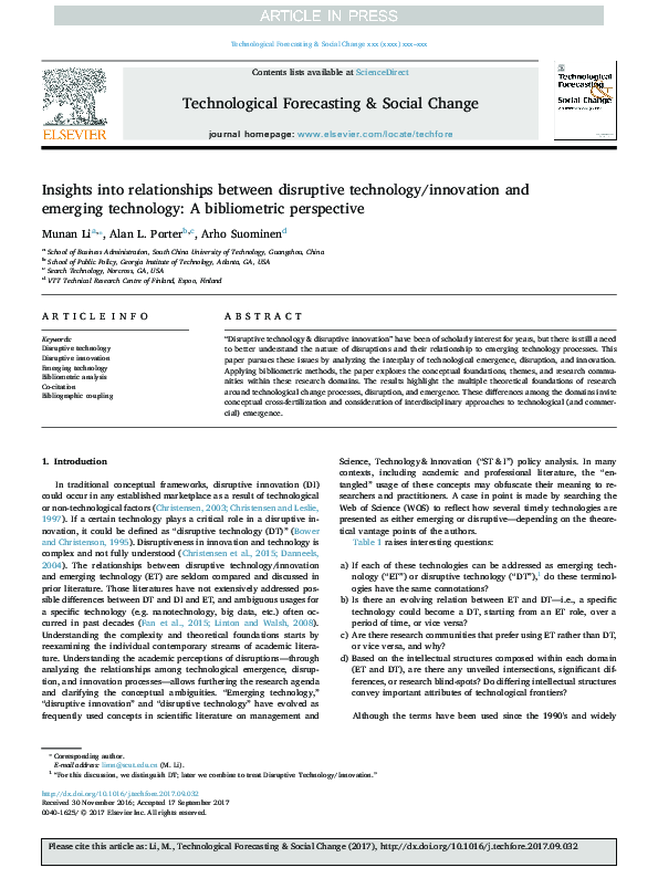 (PDF) Insights into relationships between disruptive technology ...