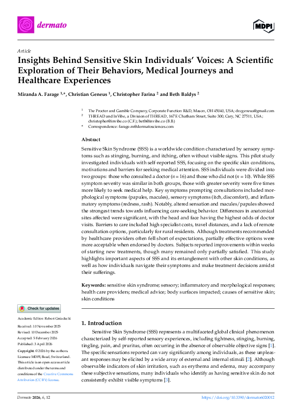 (PDF) Insights Behind Sensitive Skin Individuals' Voices: A Scientific ...