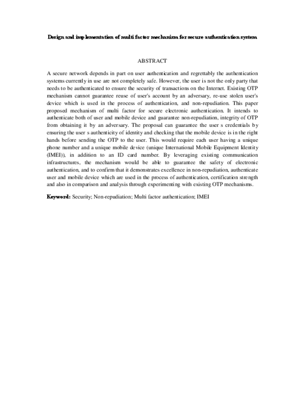 (PDF) Design and implementation of multi factor mechanism for secure ...