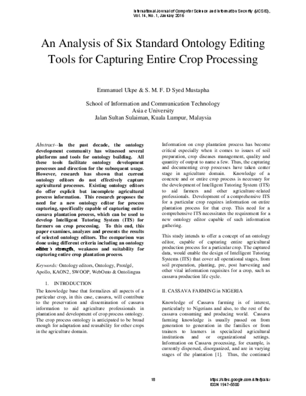 (PDF) An Analysis of Six Standard Ontology Editing Tools for Capturing ...