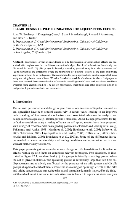(PDF) Seismic Design of Pile Foundations for Liquefaction Effects