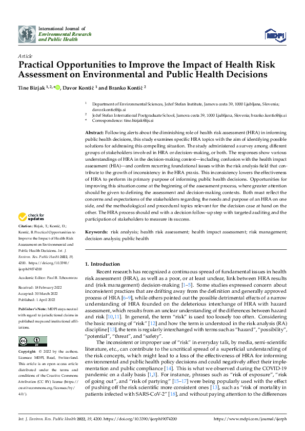 (PDF) Practical Opportunities to Improve the Impact of Health Risk ...