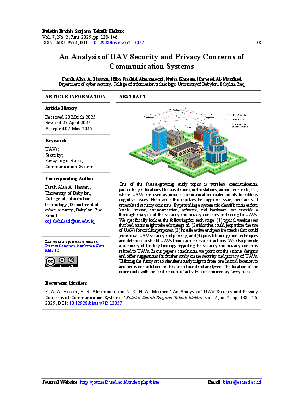 (PDF) An Analysis of UAV Security and Privacy Concerns of Communication ...