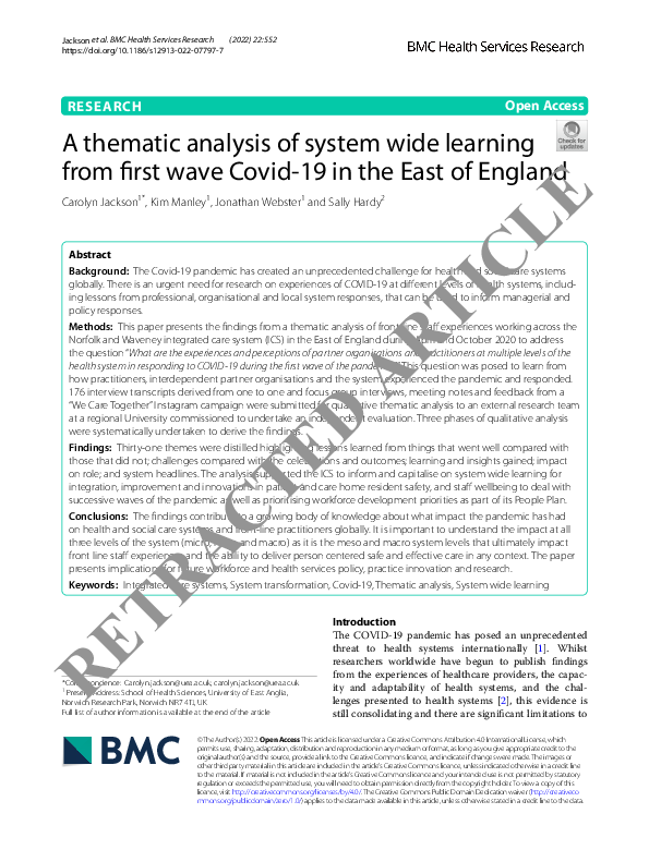 (PDF) RETRACTED ARTICLE: A thematic analysis of system wide learning ...